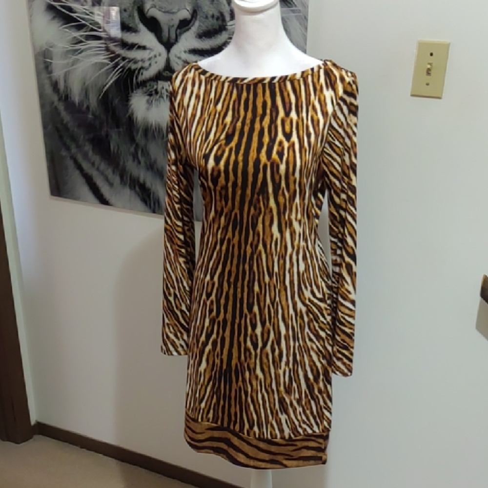 Michael Kors Animal Print Long Sleeve Dress
